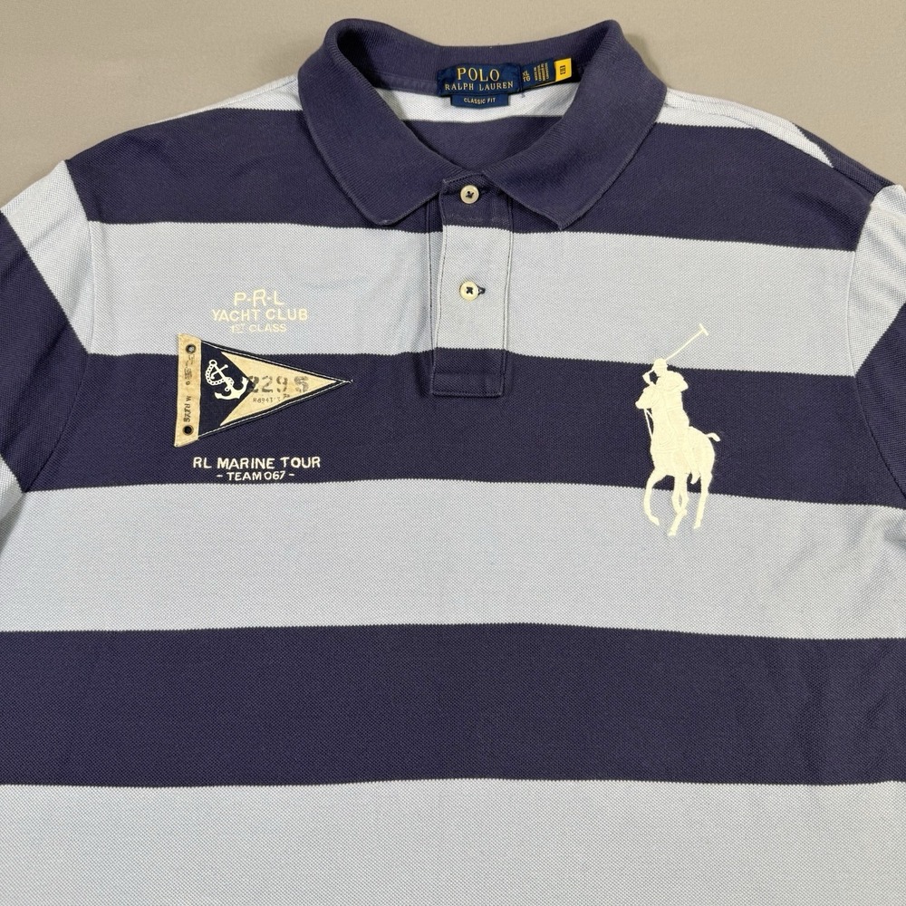Polo Ralph Lauren Shirt Mens XL Classic Fit Big Pony Yacht Club Blue Striped